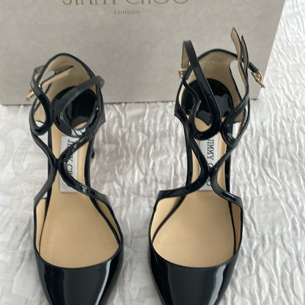 Jimmy Choo Black patten  strappy hill .